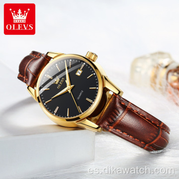 Reloj OLEVS de lujo de marca superior para Hombre, Reloj clásico de cuarzo resistente al agua con correa de cuero, Reloj informal de negocios a la moda para Hombre, Reloj para Mujer